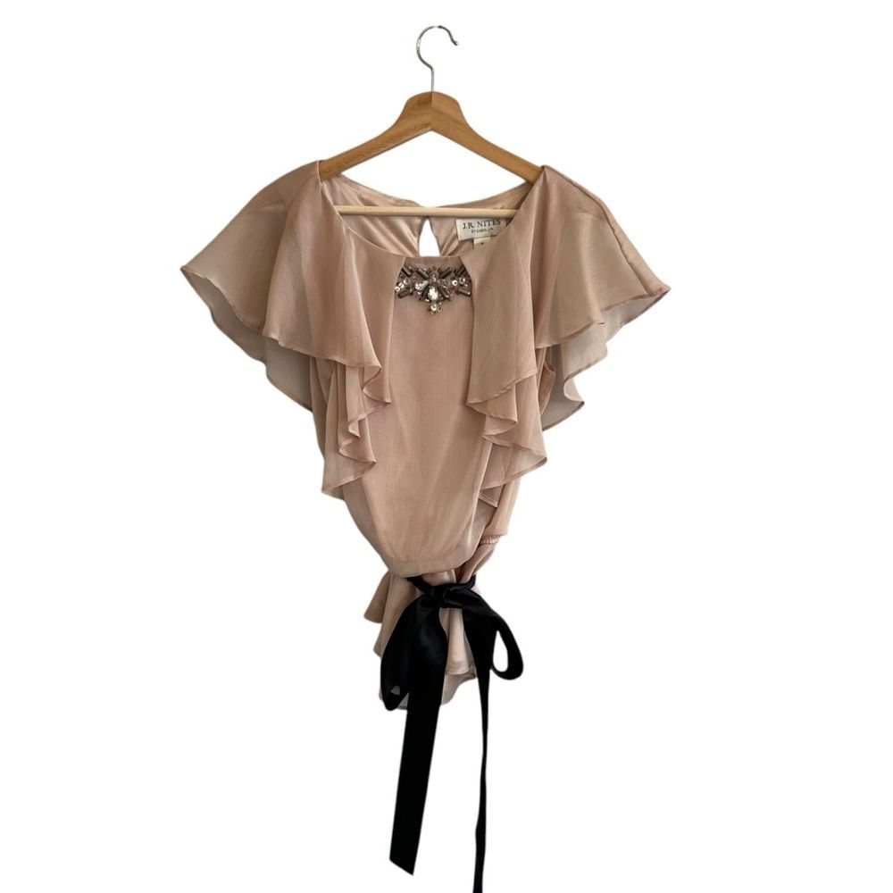 J.R. Nites Womens Flutter Sleeve Fairy Top Size 12 Sheer Romantic Coquette Boho